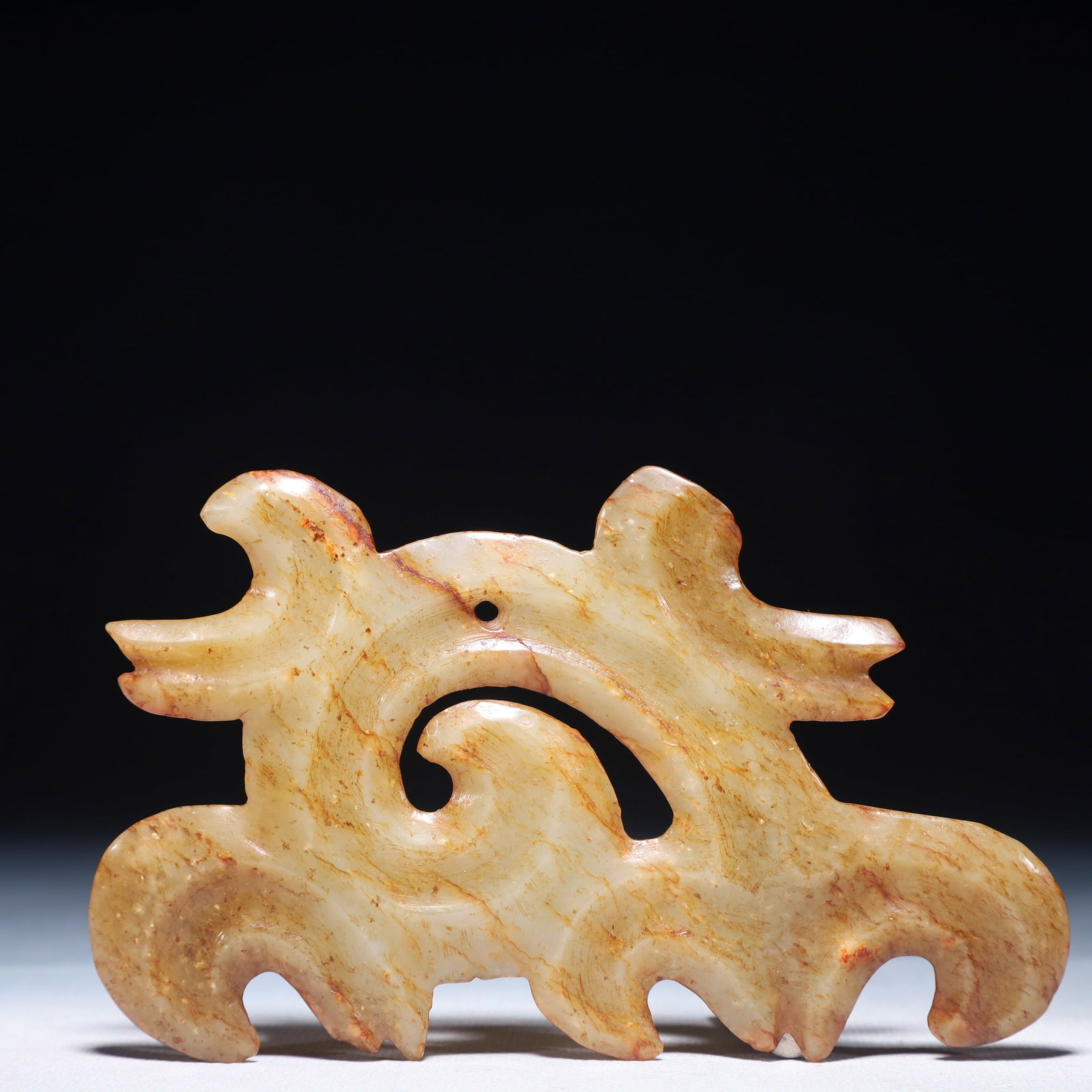 An Archaic Hongshan Culture White Jade Pendant: An Archaic Hongshan Culture White Jade Pendant,Ancient Time,China,Size:6.1inx3.1in,Weight:2.16g 红山文化白玉挂件,中国新石器