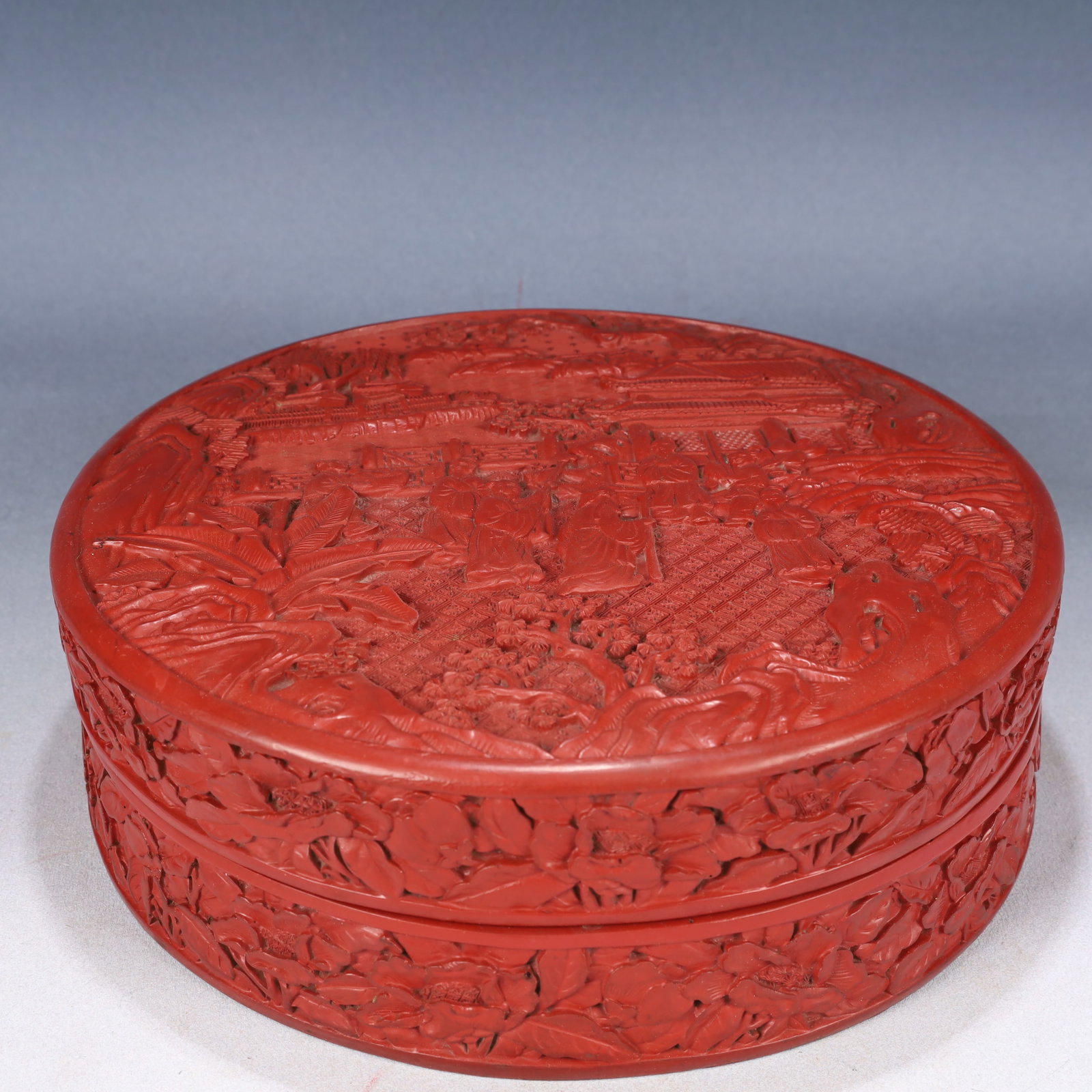 An Exquisite Carved Red Lacquer Flower,Landscape and Figure Pattern Cover Box (1 of 13)