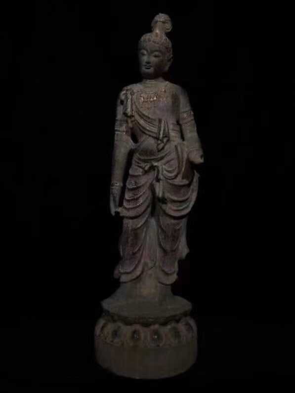 A Rare Limestone Statue of Avalokitesvara Ornament: A Rare Limestone Statue of Avalokitesvara Ornament,Qing Dynasty, China,Size:38.6inx11in 青石观音像摆件,中国清代
