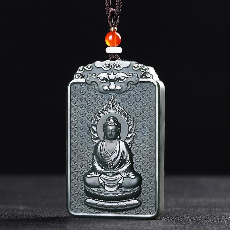 An Exquisite Cyan jade Statue of Sakyamuni Pendant: An Exquisite Cyan jade Statue of Sakyamuni Pendant,Size:2.5inx1.5inx0.3in 青玉如来像挂件