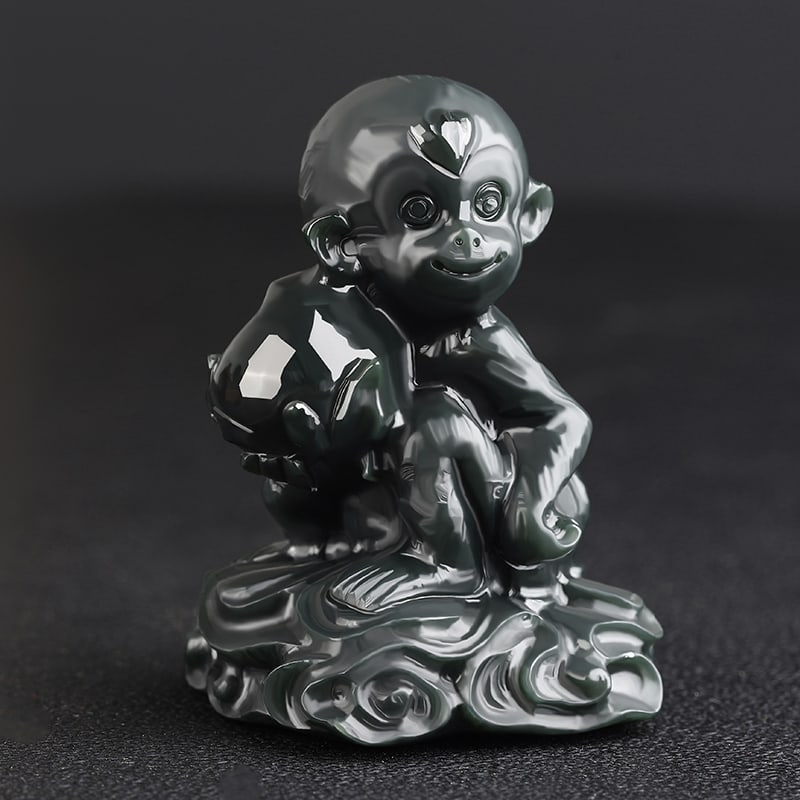 An Exquisite Cyan jade Monkey Ornament: An Exquisite Cyan jade Monkey Ornament,Size:2.6inx1.8inx1.7in 青玉猴摆件