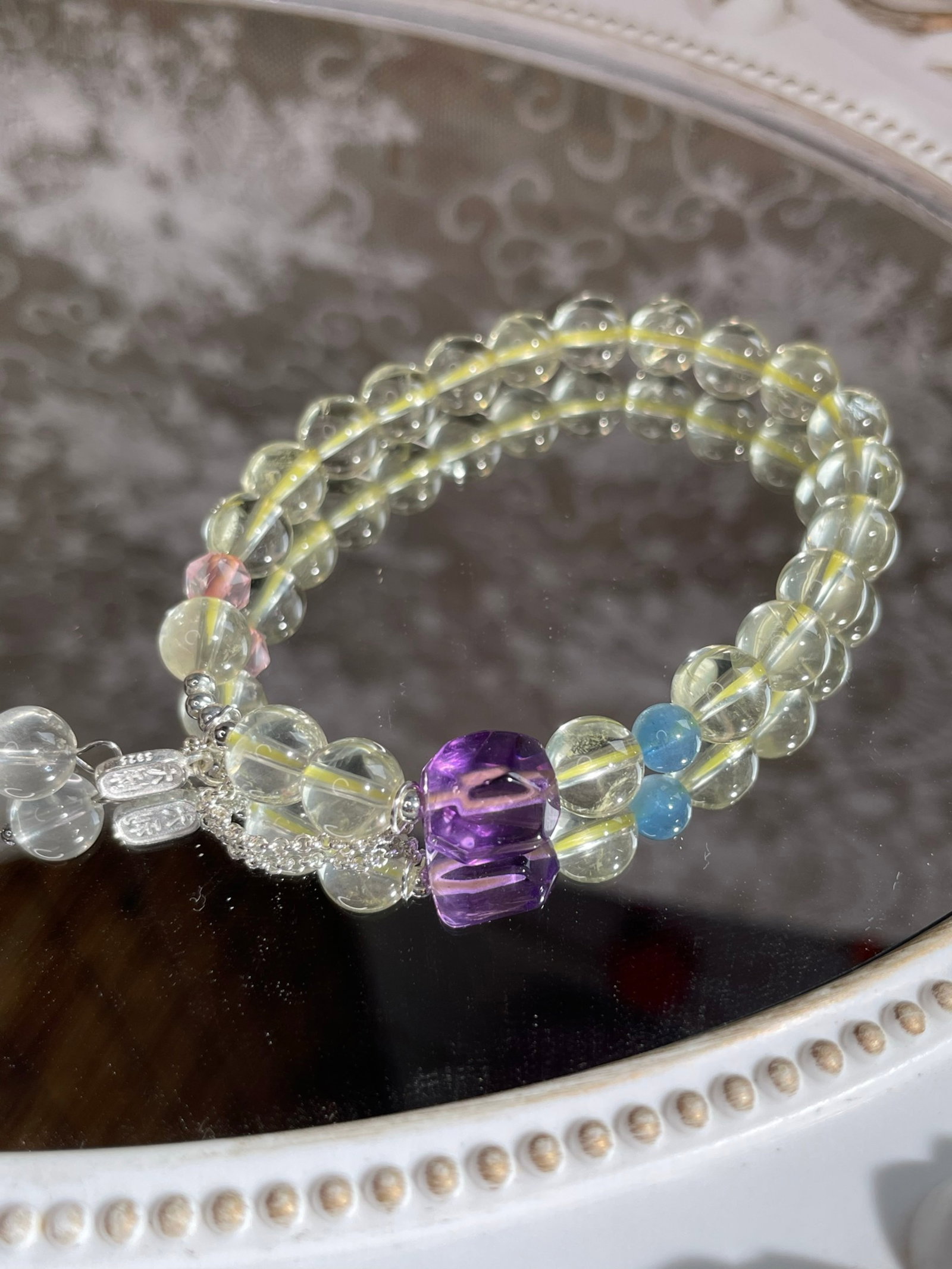 An Exquisite Crystal With Aquamarine Bracelet: An Exquisite Crystal With Aquamarine Bracelet,Size:0.3in 水晶配海蓝宝手串