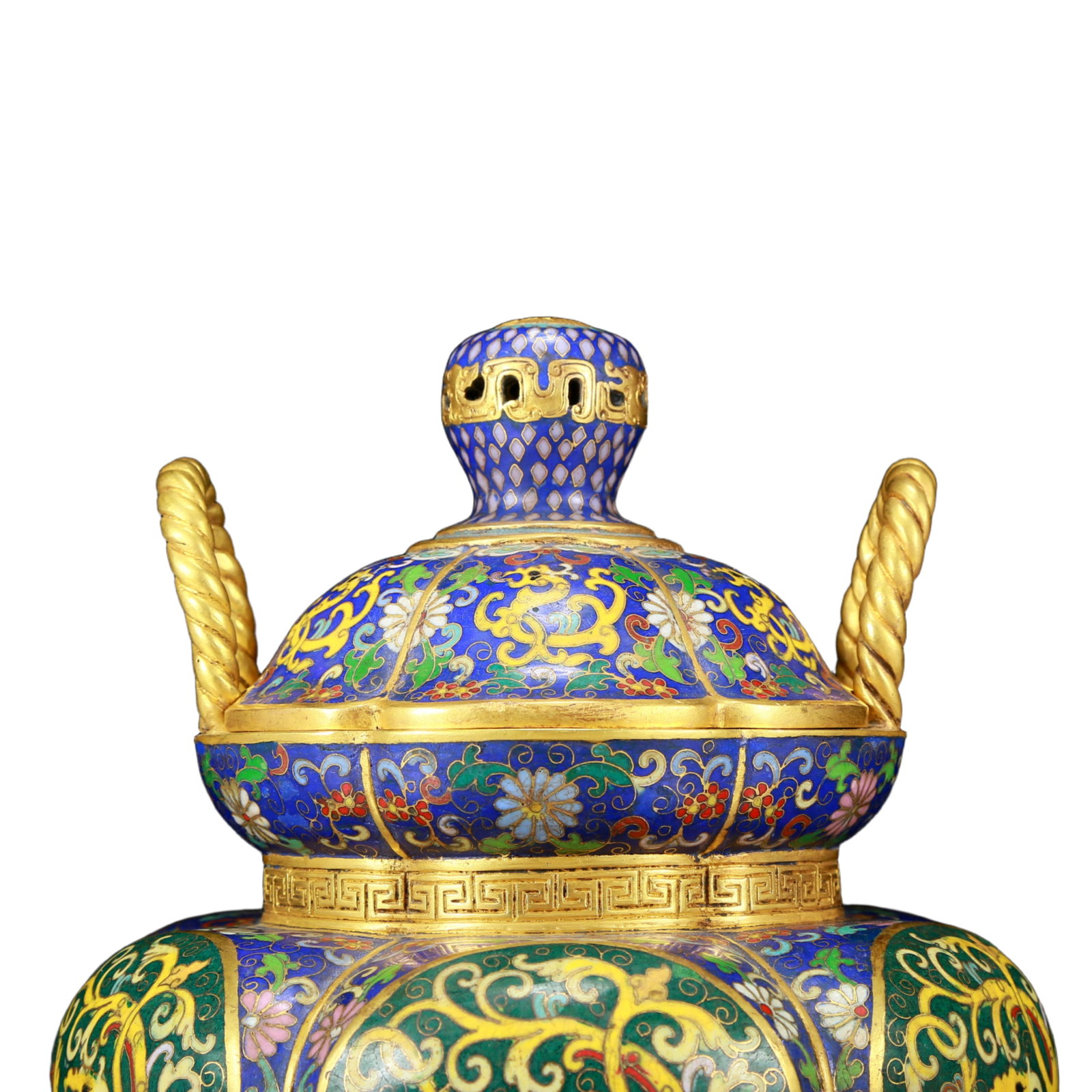 An Exquisite Cloisonne Lotus and Dragon Pattern Double-Ears and Tripod Censer with Cover - 2