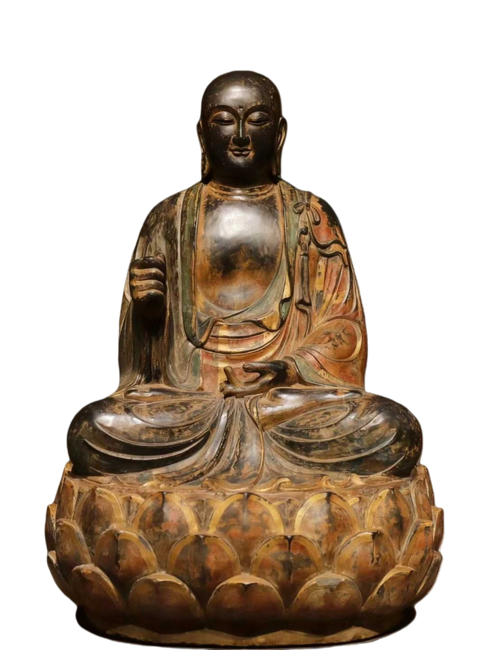 A Solemn Limestone Painted Color Statue of Kshitigarbha Bodhisattva (1 of 9)