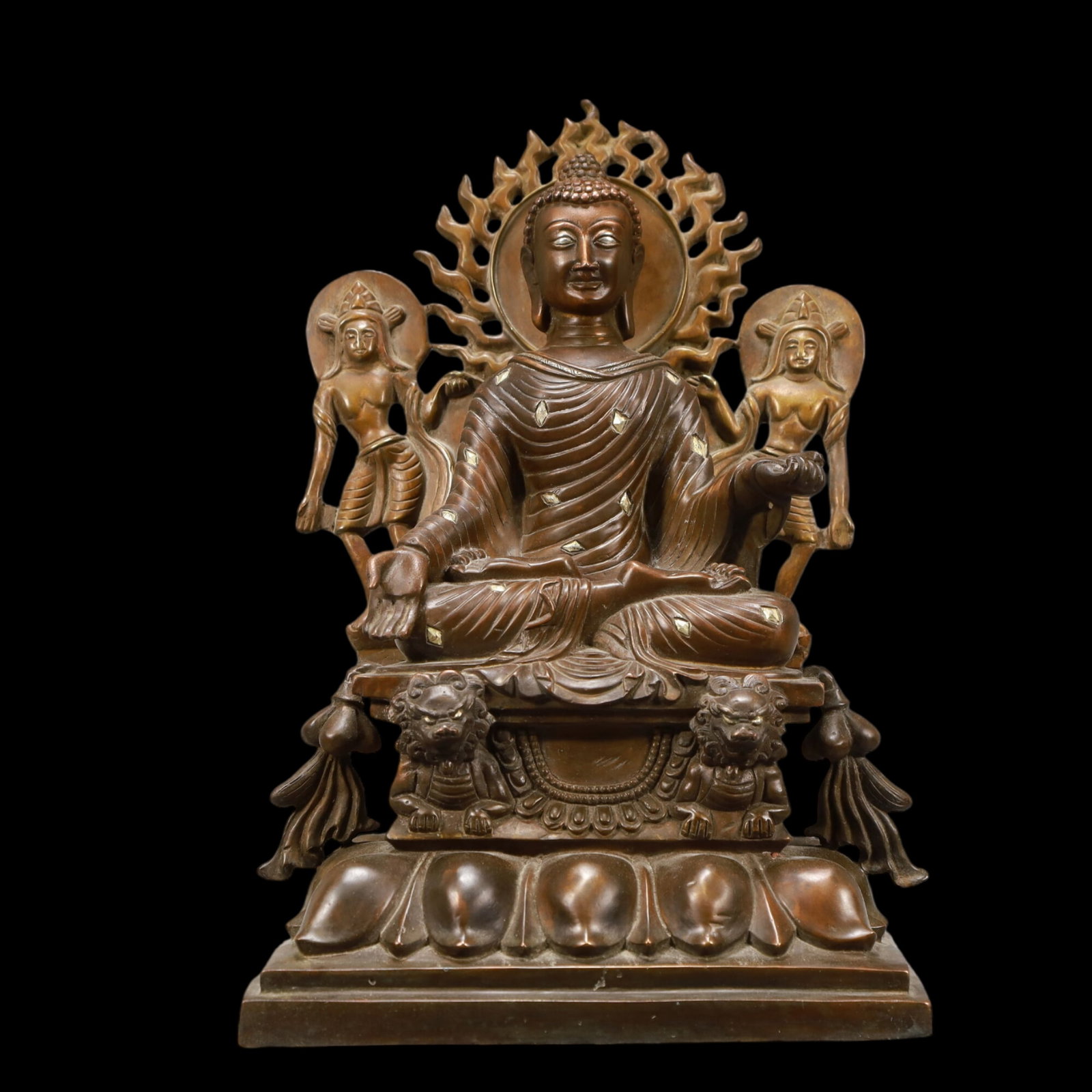 A Solemn Bronze Statue of Sakyamuni,With Inscription: A Solemn Bronze Statue of Sakyamuni,With Inscription,Qing Dynasty, China,Qianlong Mark,Size:8.7inx5.9inx13in,Weight:16600g 铜释迦摩尼像,带铭文,
