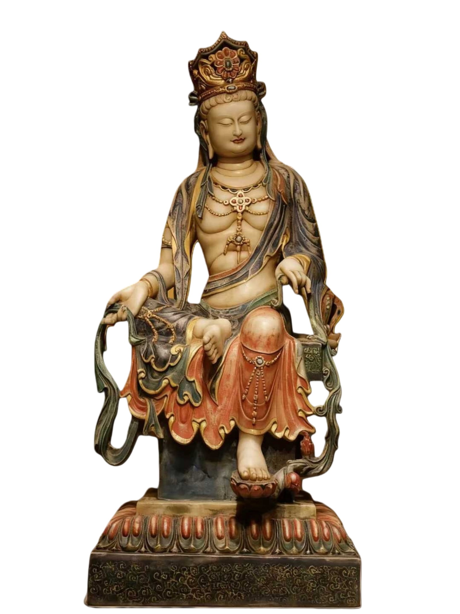 A Solemn Marble Painted Color Statue of Avalokitesvara: A Solemn Marble Painted Color Statue of Avalokitesvara,Tang Dynasty,China,Size:55.1inx24.4inx21.7in 汉白玉彩绘观音像,中国唐代