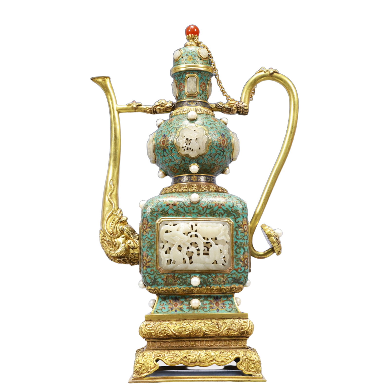 A Huge Cloisonne Inlaid White Jade Lotus and Dragon Pattern Ewer (1 of 12)