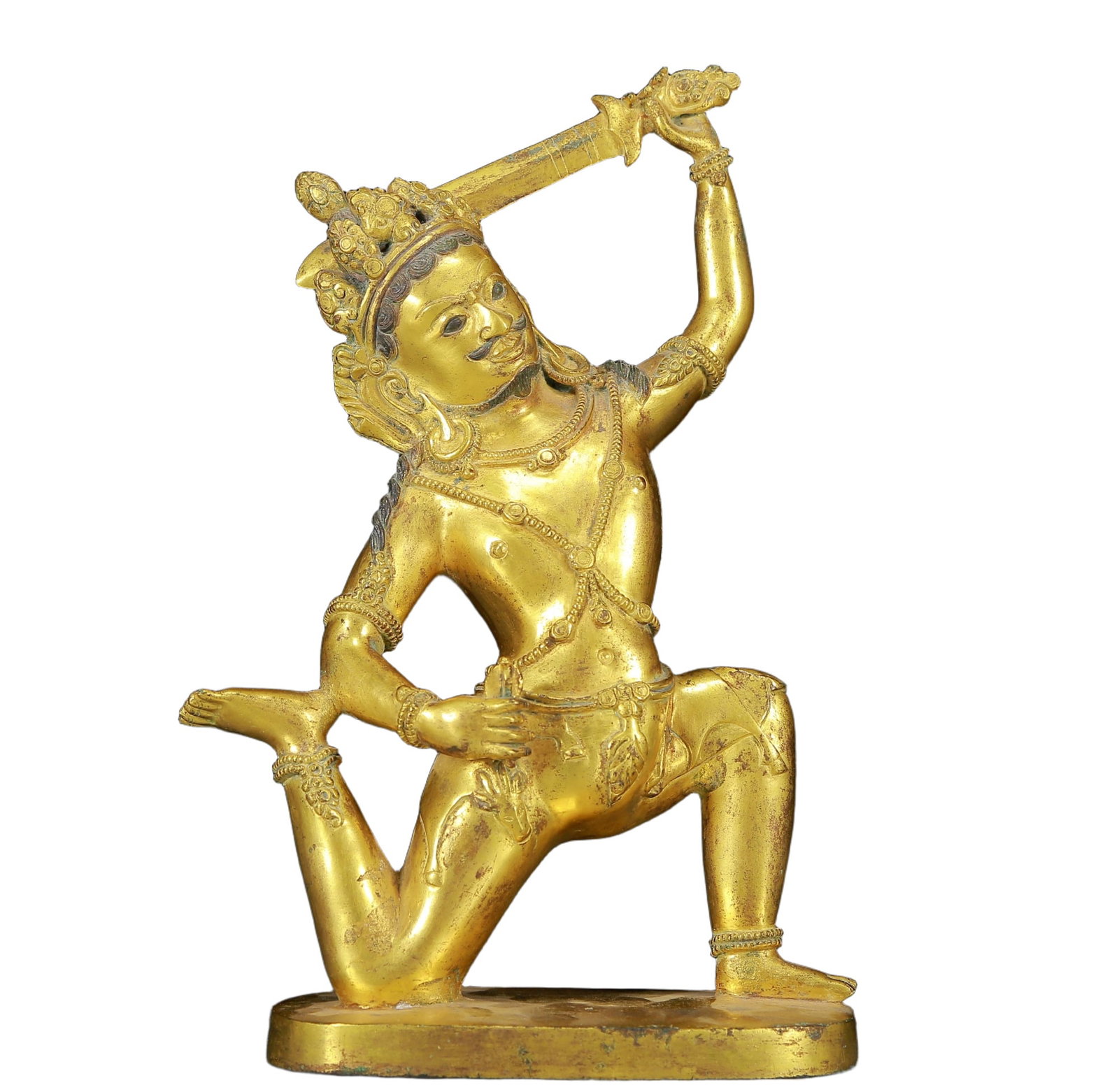 A Solemn Gilt Bronze Statue of Vajra: A Solemn Gilt Bronze Statue of Vajra ,Qing Dynasty, China,Size:5.9inx3.1inx10.2in,Weight:2265g 铜鎏金金刚像，清代