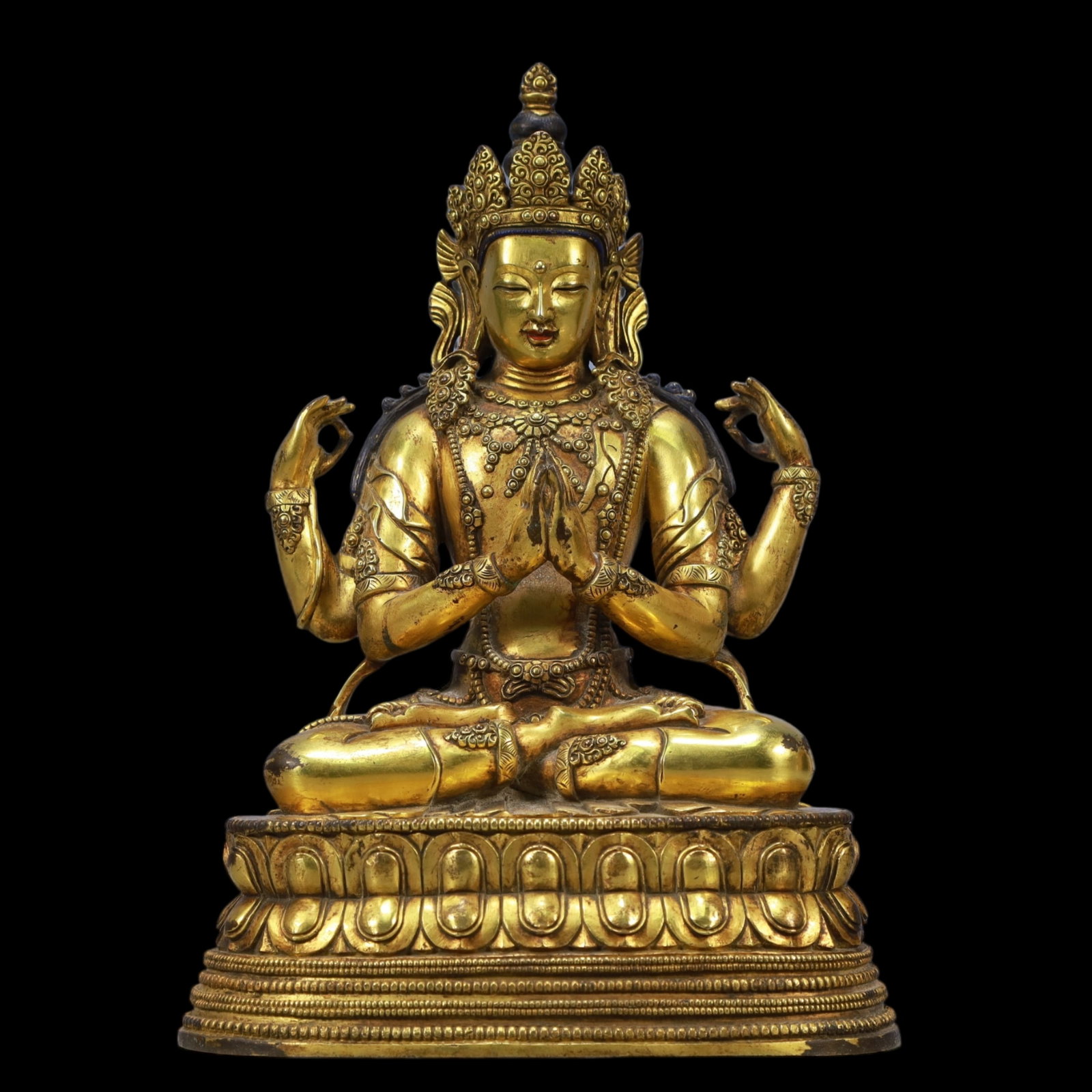 A Solemn Gilt Bronze Four-arms Statue of Avalokitesvara (1 of 10)