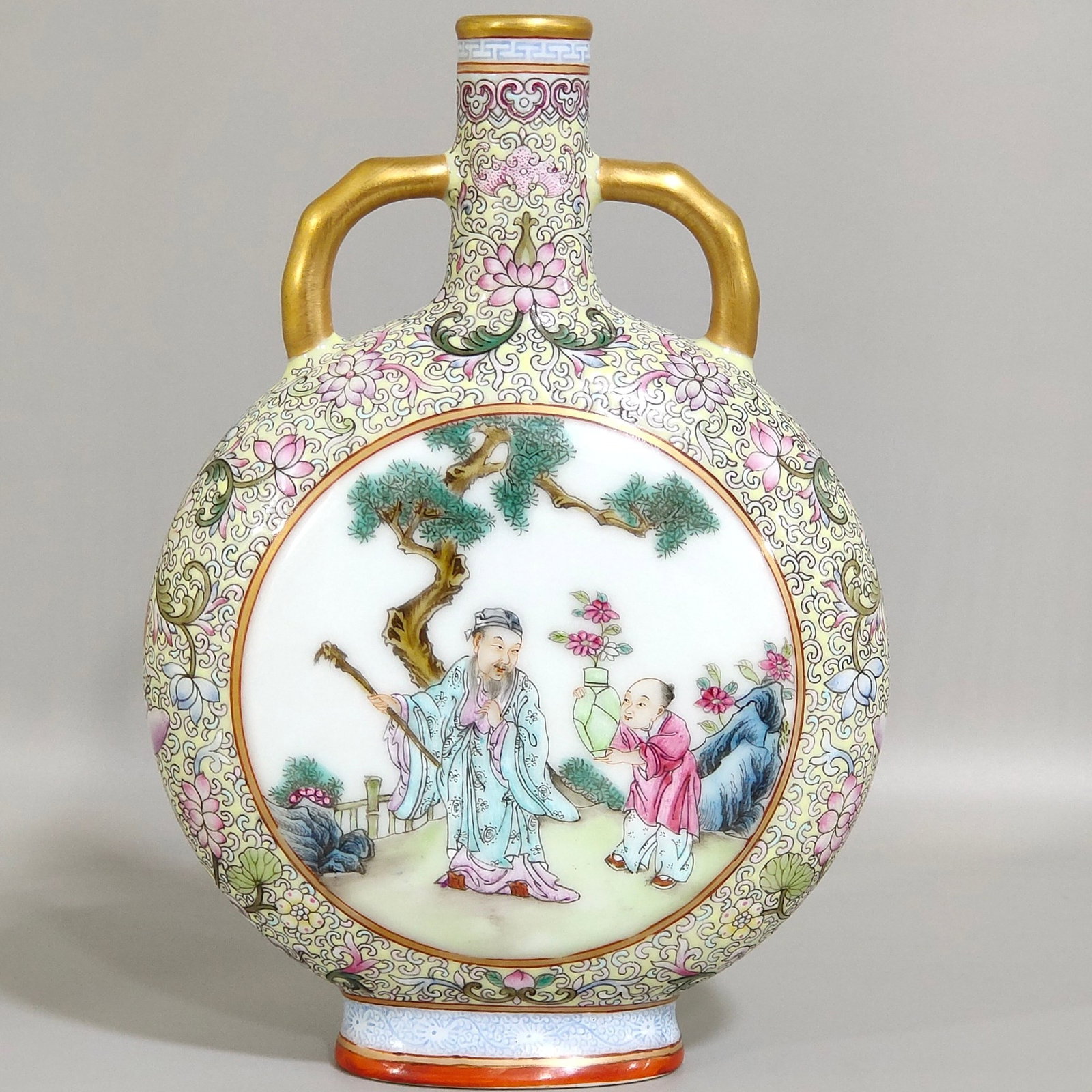 An Exquisite Famille-Rose Painted Gold Lotus and Figure Pattern Double-Ears Vase (1 of 8)