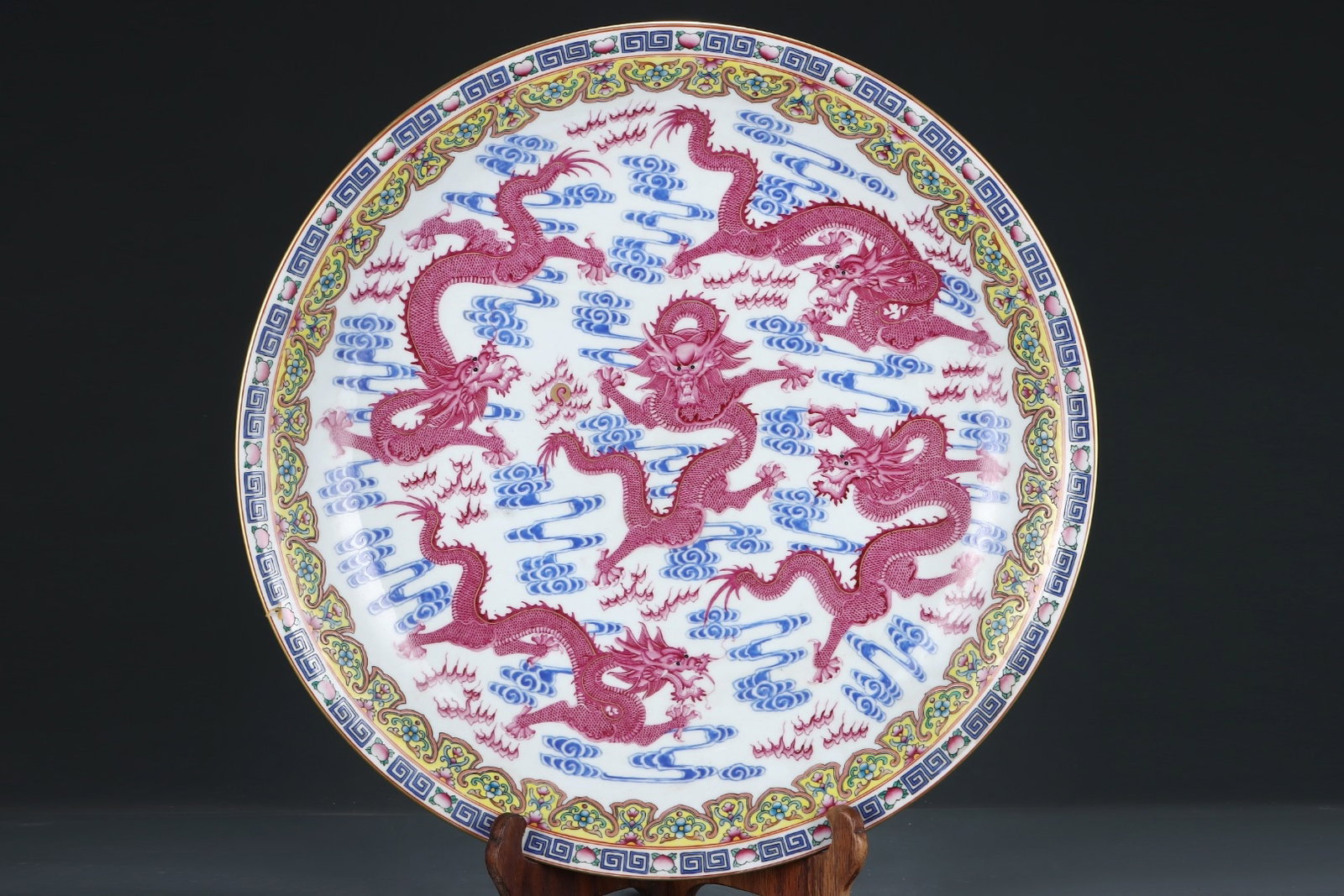 An Exquisite Blue and White Ruby Red-Glazed Auspicious Cloud Pattern Dragon Pattern Plate,With - 2