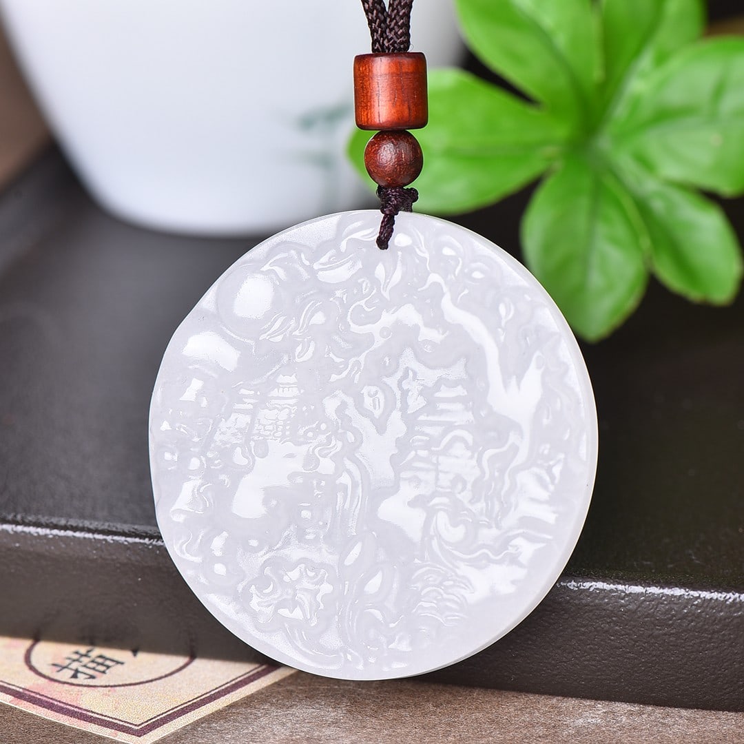 An Exquisite Jadeite Landscape Pattern Pendant - 4
