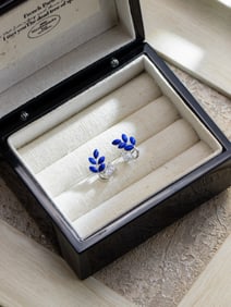 A Pair of Exquisite Sterling Silver-Gold Plated Inlaid Lapis Lazuli Earrings,Inlaid Diamond
