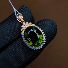 7.06Ctw Sterling Silver-Gold Plated Inlaid Natural Tourmaline Necklace