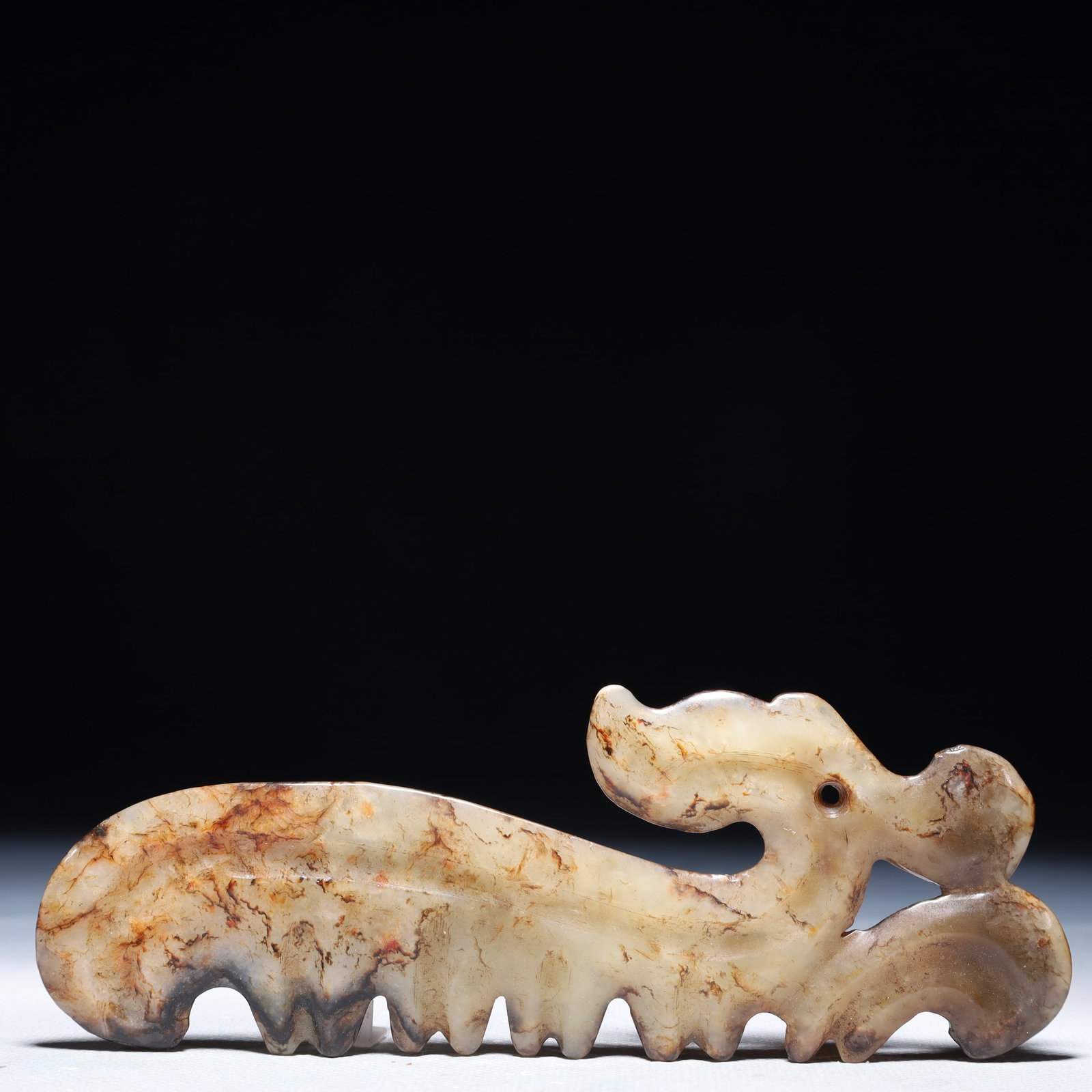 An Archaic Hongshan Culture White Jade Dragon Pendant: An Archaic Hongshan Culture White Jade Dragon Pendant,Ancient Time,China,Size:5.9inx2.2in,Weight:71.4g 红山文化白玉龙挂件,中国新