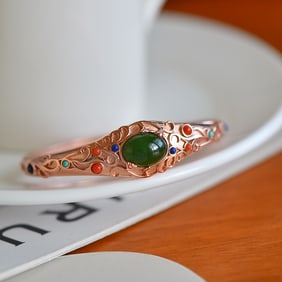 An Exquisite Sterling Silver Inlaid Jasper Bracelet,Inlaid Gems
