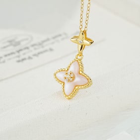 An Exquisite Sterling Silver-Gold Plated Inlaid Shell Pendant,Inlaid Diamond