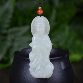 An Exquisite White Jade Avalokitesvara Pendant
