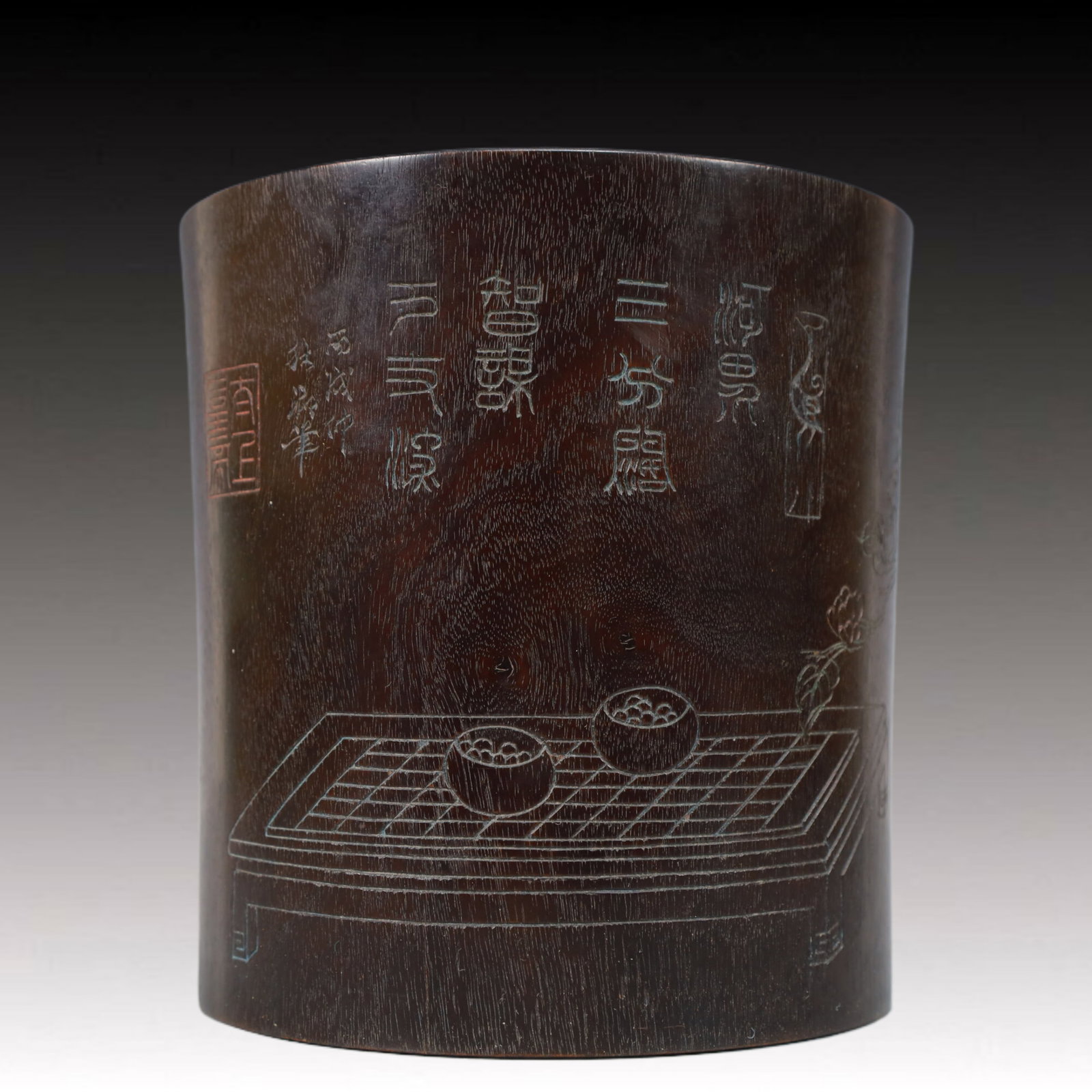 An Exquisite Zitanwood Flower Pattern Brush Pot: An Exquisite Zitanwood Flower Pattern Brush Pot,Qing Dynasty,China,Size:6.7inx6.4in,Weight:1050g 紫檀木花卉纹笔筒,中国清代