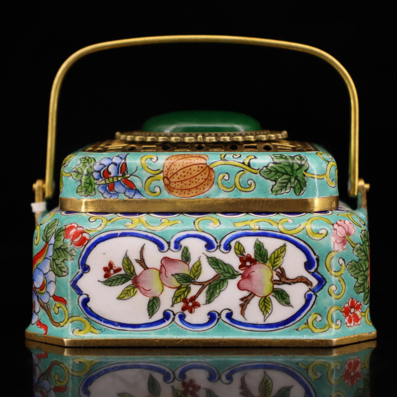 An Exquisite Cloisonne Melon and Fruit Pattern Censer: An Exquisite Cloisonne Melon and Fruit Pattern Censer,Qing Dynasty,China,Qianlong Four-character Mark,Size:2.4inx3.1in,Weight:323g 景泰蓝瓜果纹香炉,