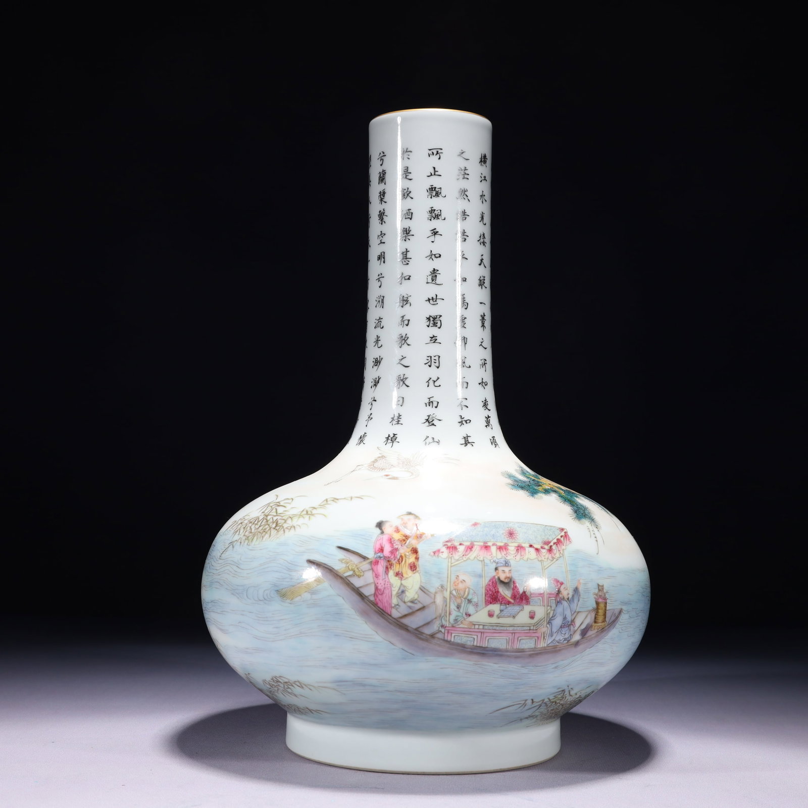 An Exquisite Enamel Painted Gold Landscape and Figure Pattern Vase,with poem: An Exquisite Enamel Painted Gold Landscape and Figure Pattern Vase,with poem,Qing Dynasty,China,Qianlong Six-character Mark,Size:7.9inx13in,Weight:2450g 珐琅彩描金山