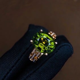 6.85Ctw Sterling Silver-Gold Plated Inlaid Natural Tourmaline Ring