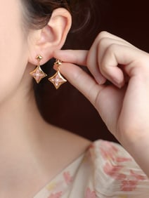 A Pair of Exquisite Sterling Silver-Gold Plated Inlaid Shell Earrings,Inlaid Pearls