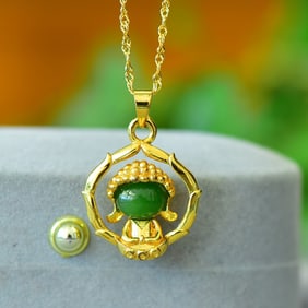 An Exquisite Bronze-Gold Plated Inlaid Jasper Figure Necklace