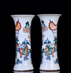 A Pair of Exquisite Doucai Character and Story Pattern Vases