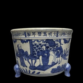 An Exquisite Blue and White Figure Pattern Tripod Censer