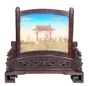 An exquisite zitanwood table screen with fish patterns