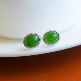 A Pair of Exquisite Sterling Silver Inlaid Jasper Earrings