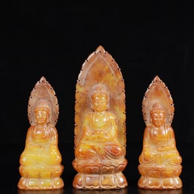 A Set of Fine White Jade Statues of Sakyamuni