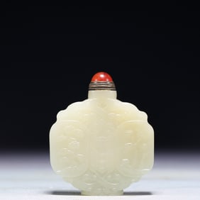 An Exquisite White Jade Plum Blossom,Orchid Bamboo and Chrysanthemum Pattern Snuff Bottle