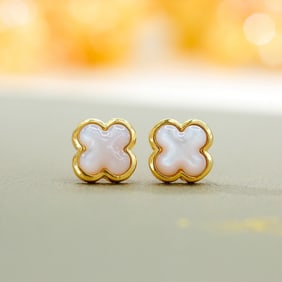 A Pair of Exquisite Sterling Silver-Gold Plated Inlaid Shell Earrings