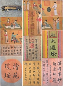 A Chinese Hand Scroll Ink Painting of Woman on Silk,Song Huizong