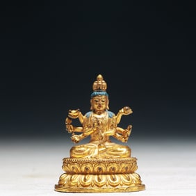 A Solemn Gilt Bronze Statue of Six-armed Avalokitesvara
