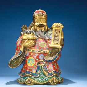 An Exquisite Cloisonne Lotus Pattern Statue of Mammon