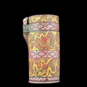A precious bronze candlestick inlaid with gold and silver with auspicious animal patterns
