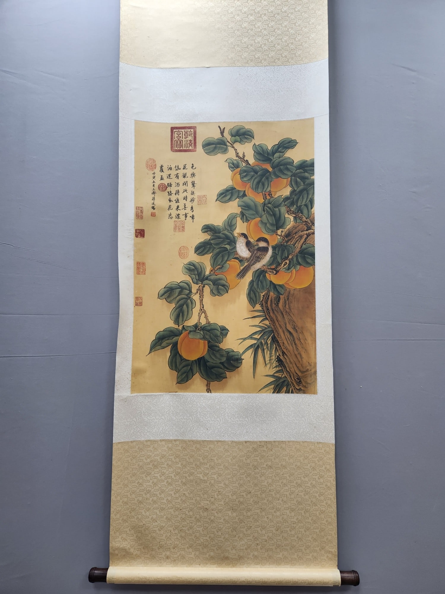 A Chinese Vertical Scroll Ink Painting of Flower and Bird on Silk,Jiang Tingxi: A Chinese Vertical Scroll Ink Painting of Flower and Bird on Silk,Jiang Tingxi,Size:(Without frame)33.5inx22in 一幅中国水墨绢本花鸟画&