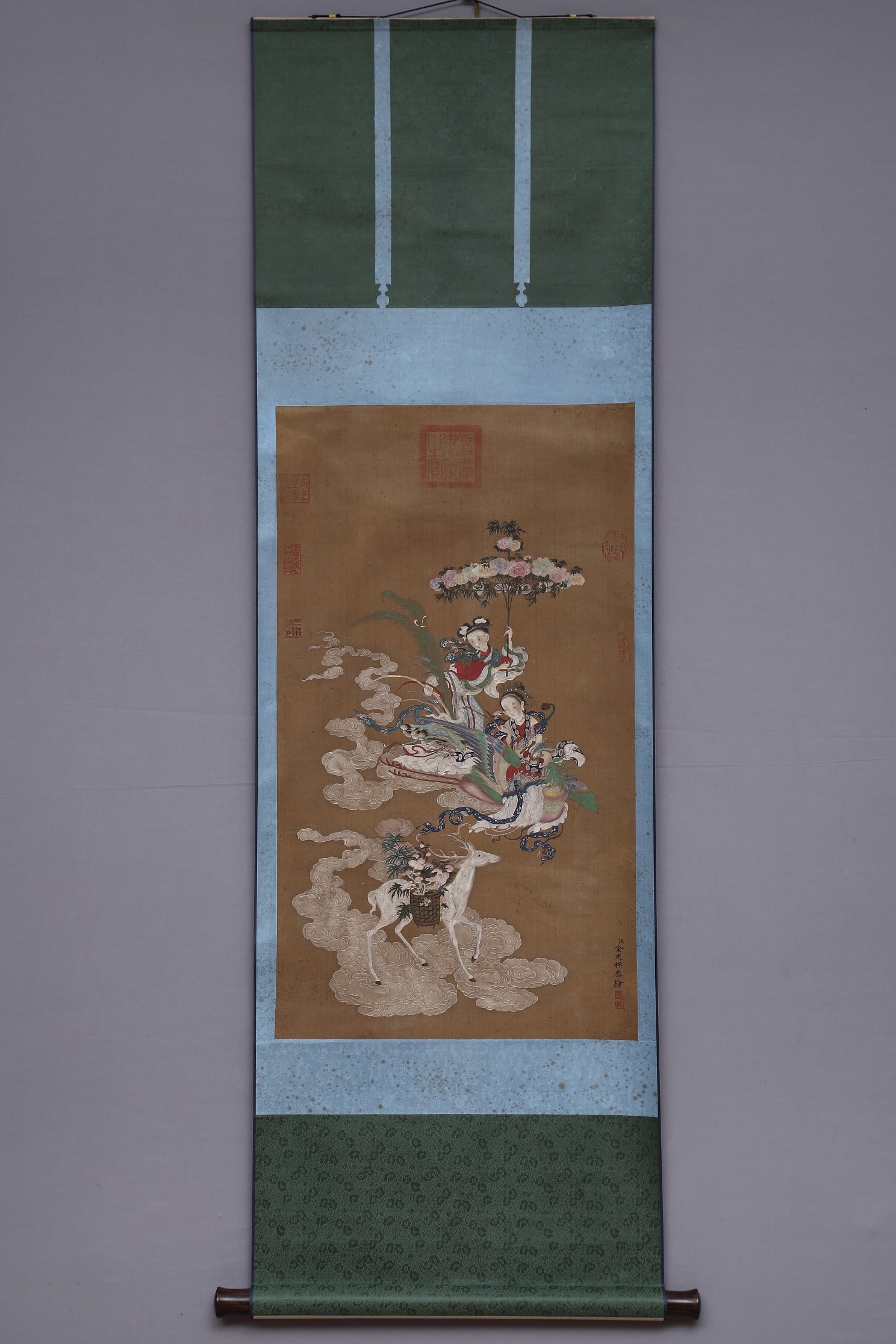 A Chinese Vertical Scroll Ink Painting of Figure on Silk,Jin Yanbiao: A Chinese Vertical Scroll Ink Painting of Figure on Silk,Jin Yanbiao,Size:(Without frame)32.3inx18.5in