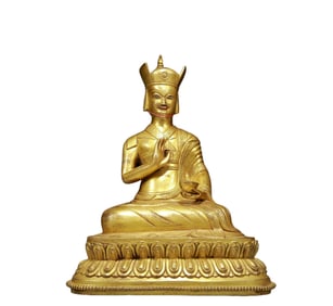 A Solemn Gilt Bronze Statue of Padma Sambhava