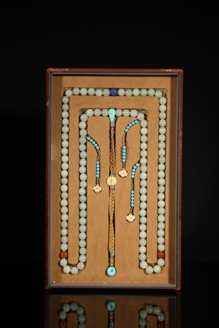 An Exquisite White Jade Necklace,With Turquoise: An Exquisite White Jade Necklace,With Turquoise,Qing Dynasty,China,Size:0.6in,Weight:500g