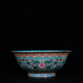 A Huge Turquoise Glazed Enamel Painted Gold Flower Pattern Bowl