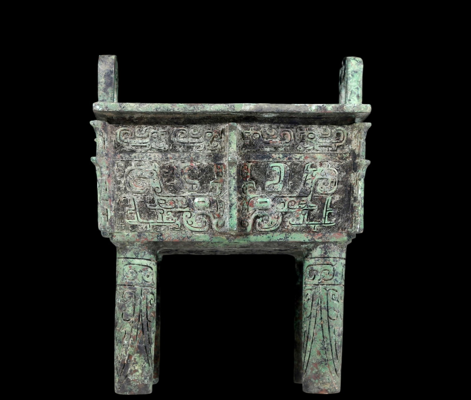 A precious bronze animal-faced tripod with two ears and four legs (1 of 9)