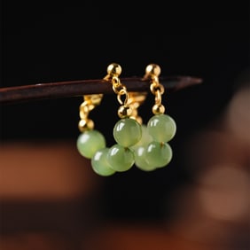 A Pair of Exquisite Sterling Silver-Gold Plated Inlaid Jasper Earrings