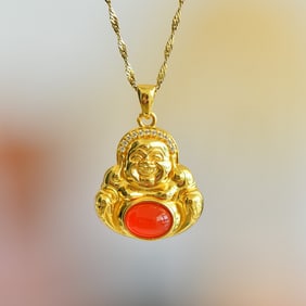 An Exquisite Sterling Silver-Gold Plated Inlaid Red Agate Necklace,Inlaid Diamond