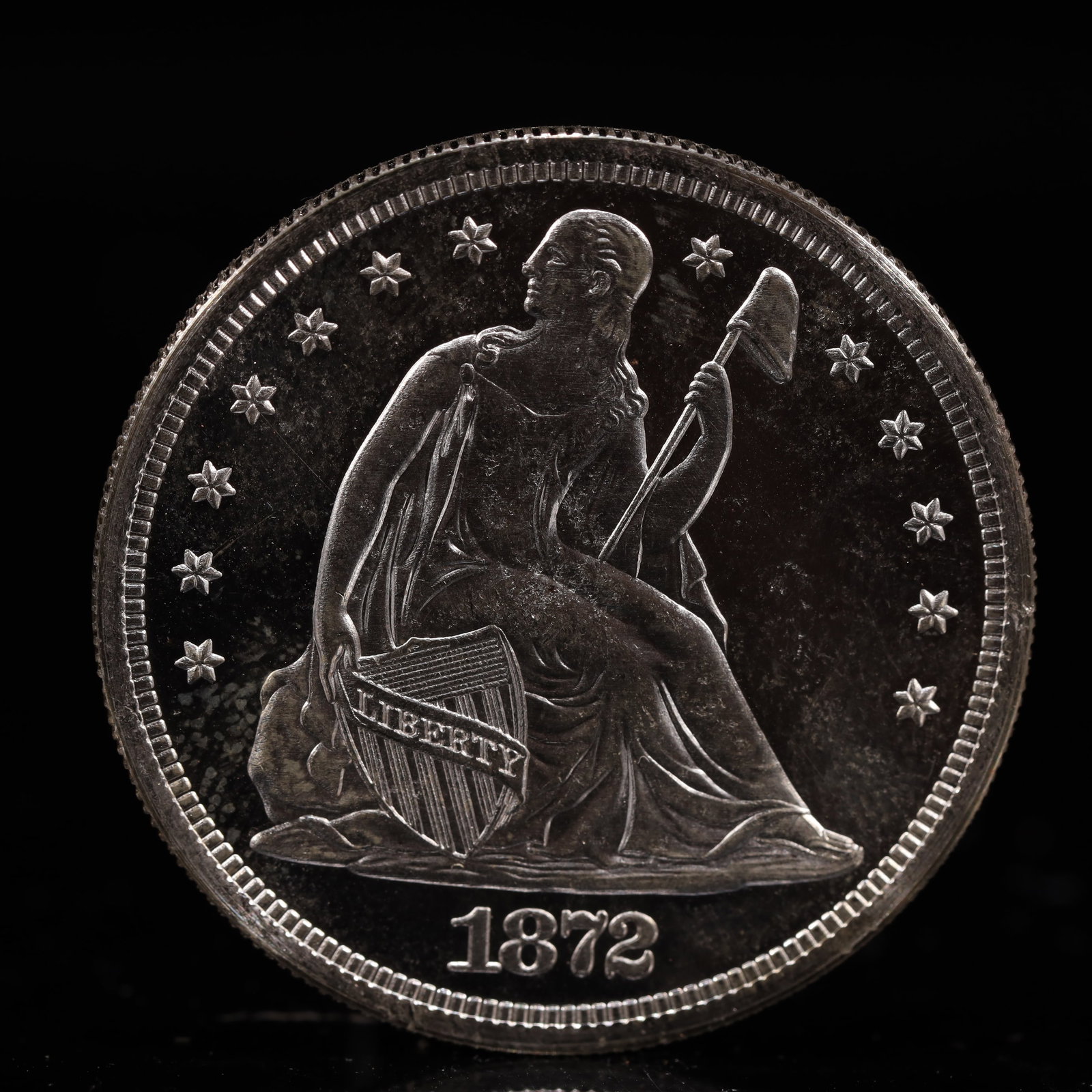 USA One Dollar 1872 Coin: American coin. IN GOD WE TRUST / LIBERTY / 1872 / UNITED STATES OF AMERICA / ONE DOL. Mint Mark: CC.Weight:26.9g.