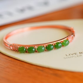An Exquisite Sterling Silver Inlaid Jasper Bracelet,Inlaid Diamond