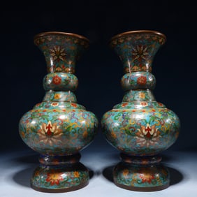 A Pair of Exquisite Cloisonne Lotus Pattern Vases